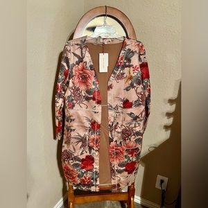 Ladies dress coat, multi color floral, size small